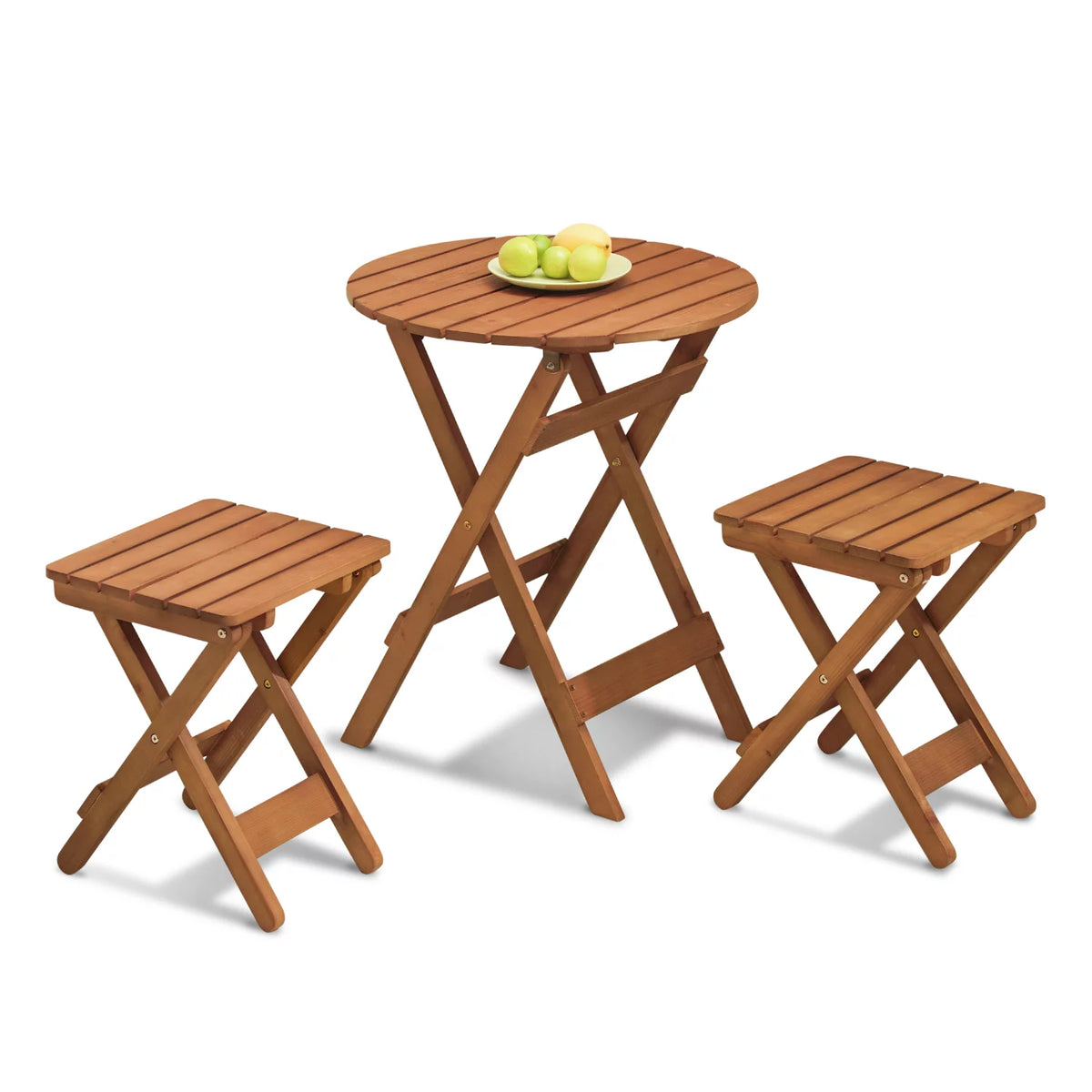 Wood 3 Pieces Foldable Patio Coffee Table and Stools Set B153