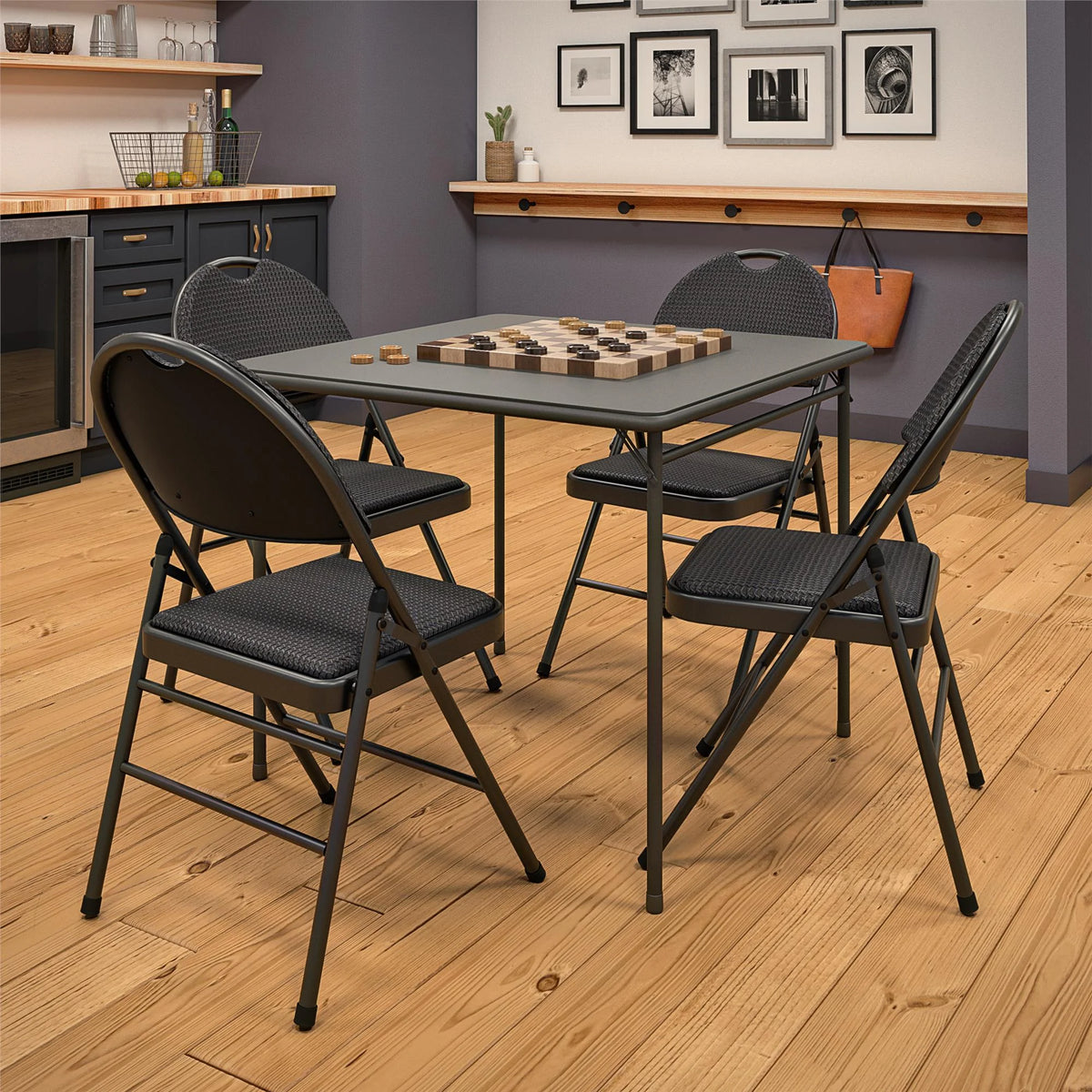 Black Fabric Padded Metal Folding Chair 4-Pack R1131
