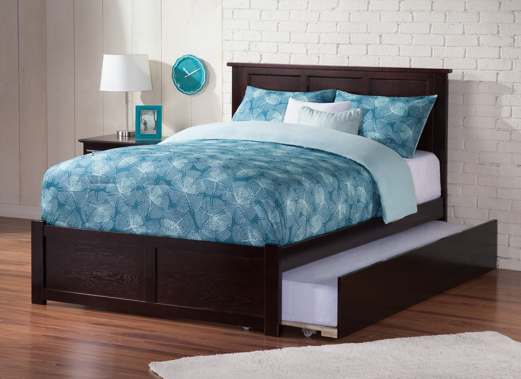 Espresso Full Solid Wood Platform Bed with Footboard & Trundle M71508