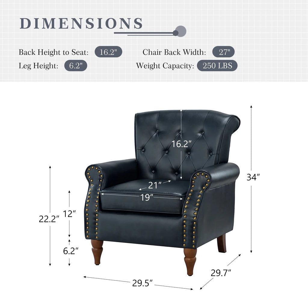 Navy Mid-Century Upholstered Accent Armchair with Wooden Legs U6154