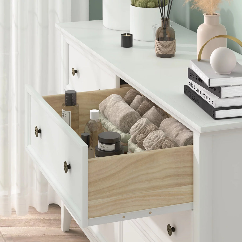 White 6 Drawer Solid Wood Dresser U28673