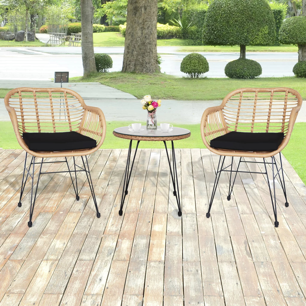 4 PCs Outdoor Wicker Conversation Set with Tempered Glass Coffee Table S803