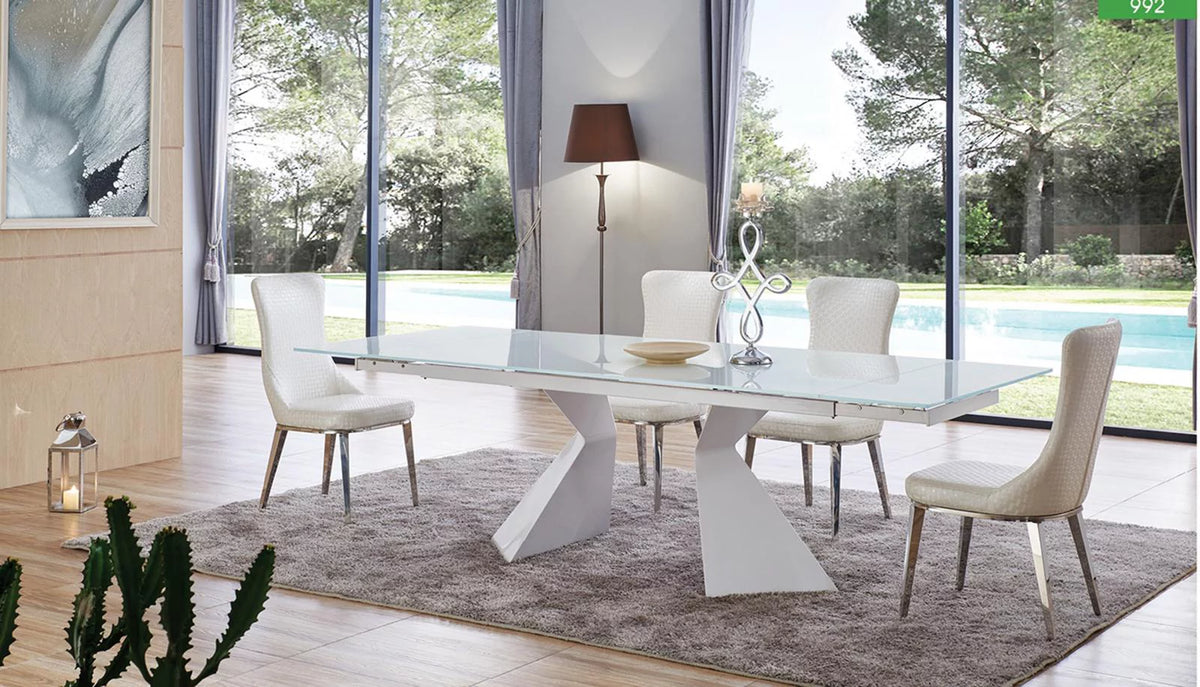 White Extendable Glass Dining Table C640228