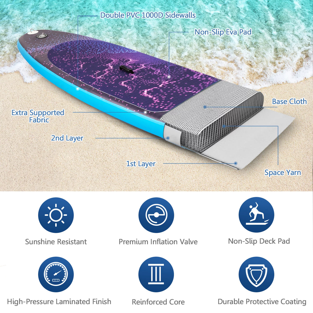 10.5 ft Inflatable Stand-Up Paddle Board Non-Slip Deck Z134