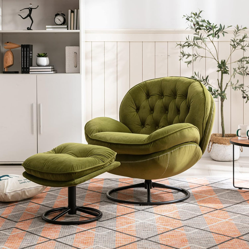 Light Green Velvet Swivel Accent Chair with Ottoman D496507