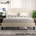 Linen Upholstered Platform Bed Frame Queen Size with Headboard T781