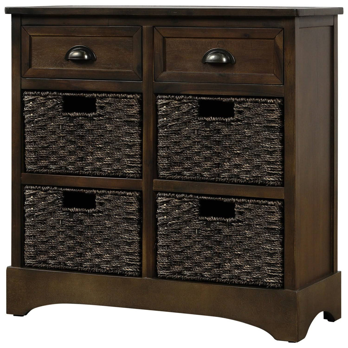 Rustic Storage Cabinet with 2-Drawers and 4 Fabric Basket Dark Brown R5080
