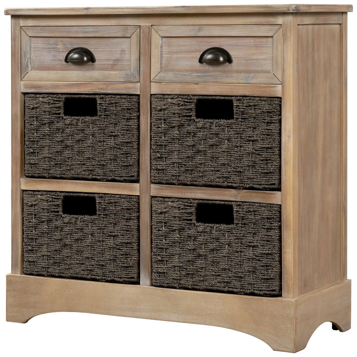 Rustic Storage Cabinet with 2-Drawers and 4 Fabric Basket Dark Brown R5080