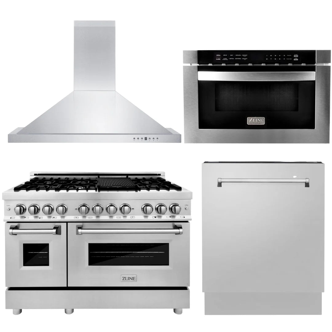 48 Range, Range Hood, Microwave, Dishwasher Appliance Set Q2493