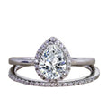 Pear Cut Moissanite and Diamond Halo Wedding Ring Set in White Gold Q9746