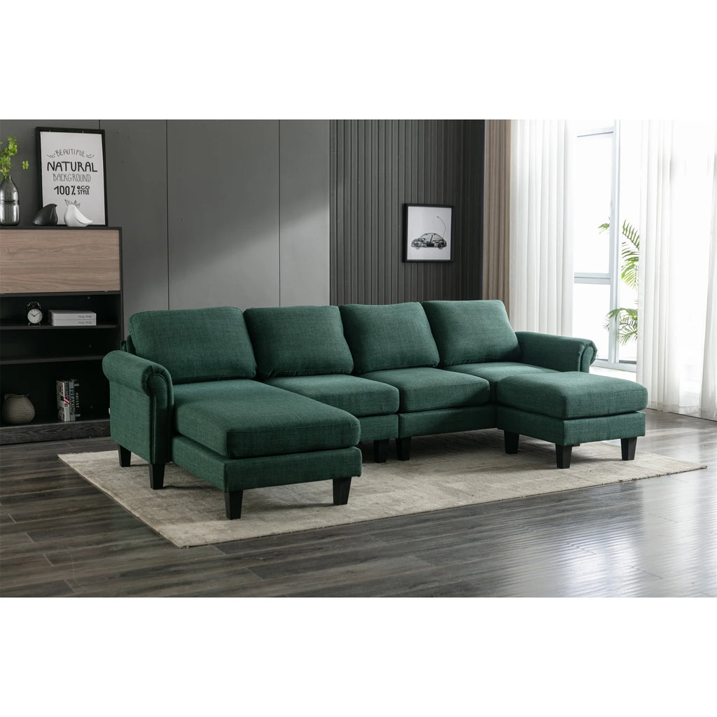 Green Sectional Sofa with Ottoman Q63830