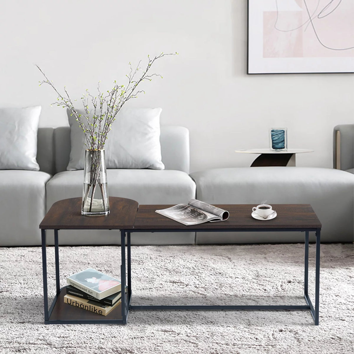 47.2'' Rectangular Wood Grain Top Coffee Table with Metal Frame X930