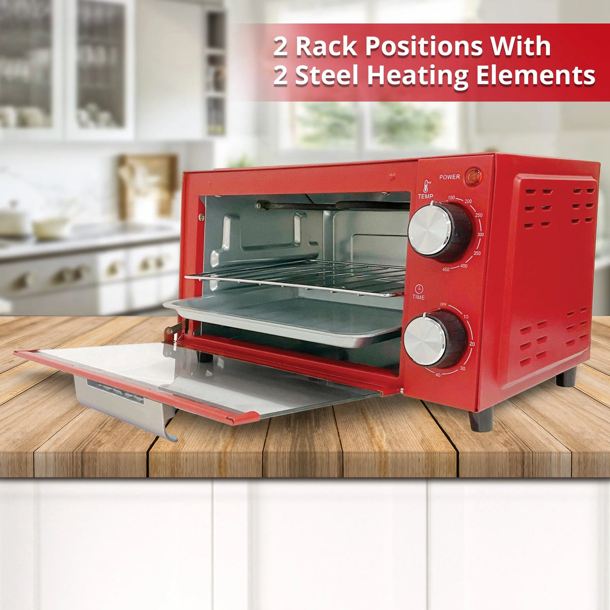 750W Red 4 Slice Toaster Oven with Baking Tray K52980