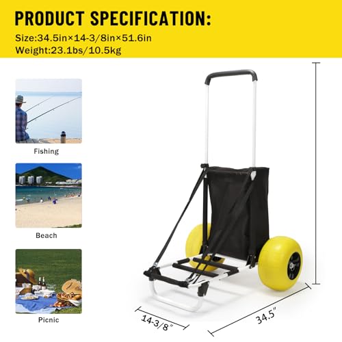 Folding Beach Fishing Cart with Big Balloon Wheels and Storage Bag Z640