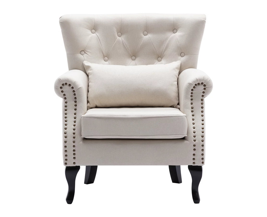 Beige Linen Tufted Accent Chair with Pillow N9360