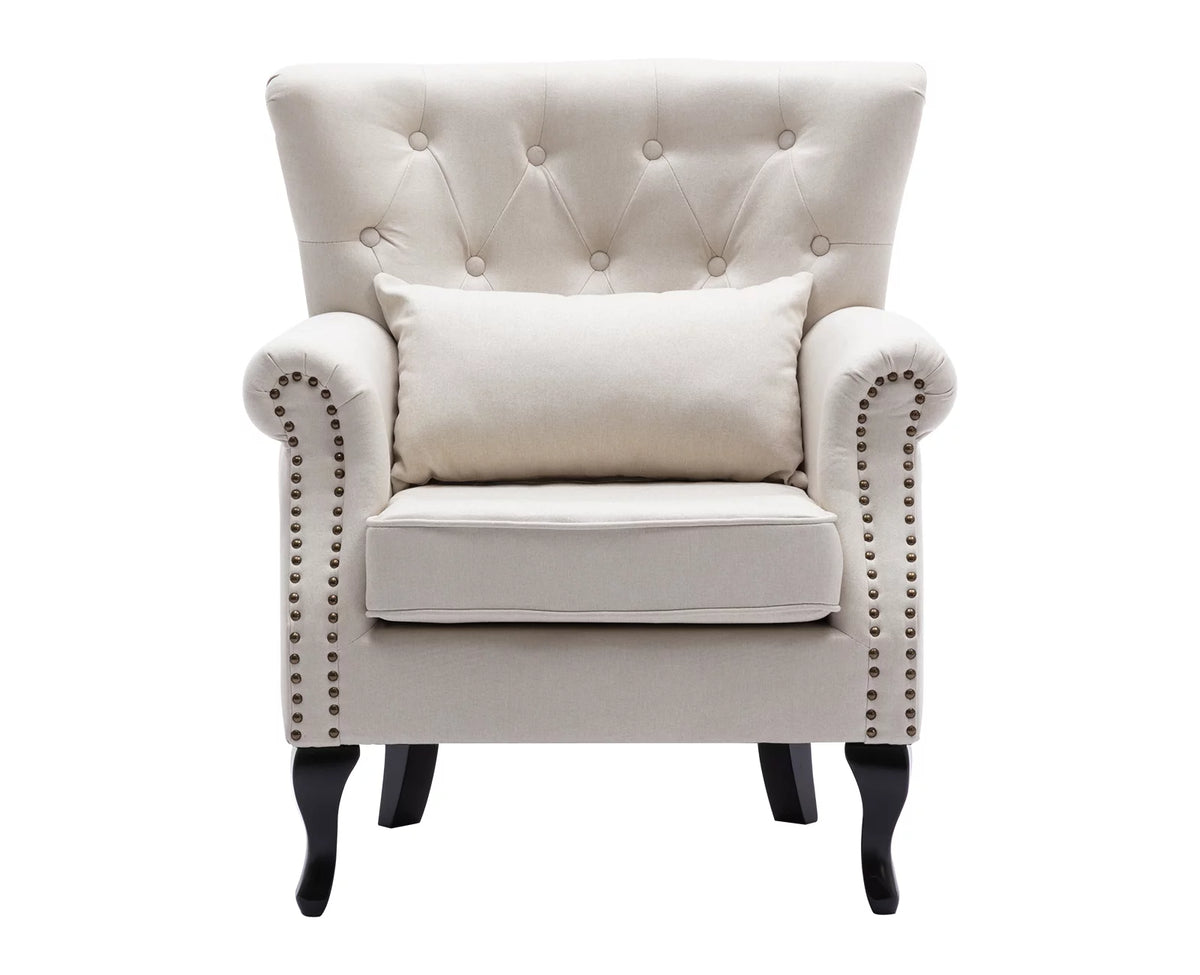 Beige Linen Tufted Accent Chair with Pillow N9360