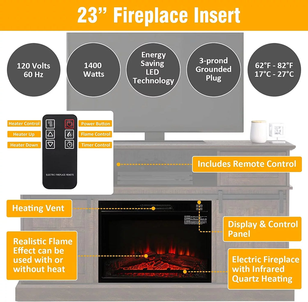 58 TV Stand with Electric Fireplace, Gray B533