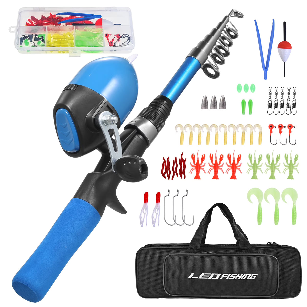 Kids Telescopic Fishing Pole and Reel Combo with Tackles and Lures R43210