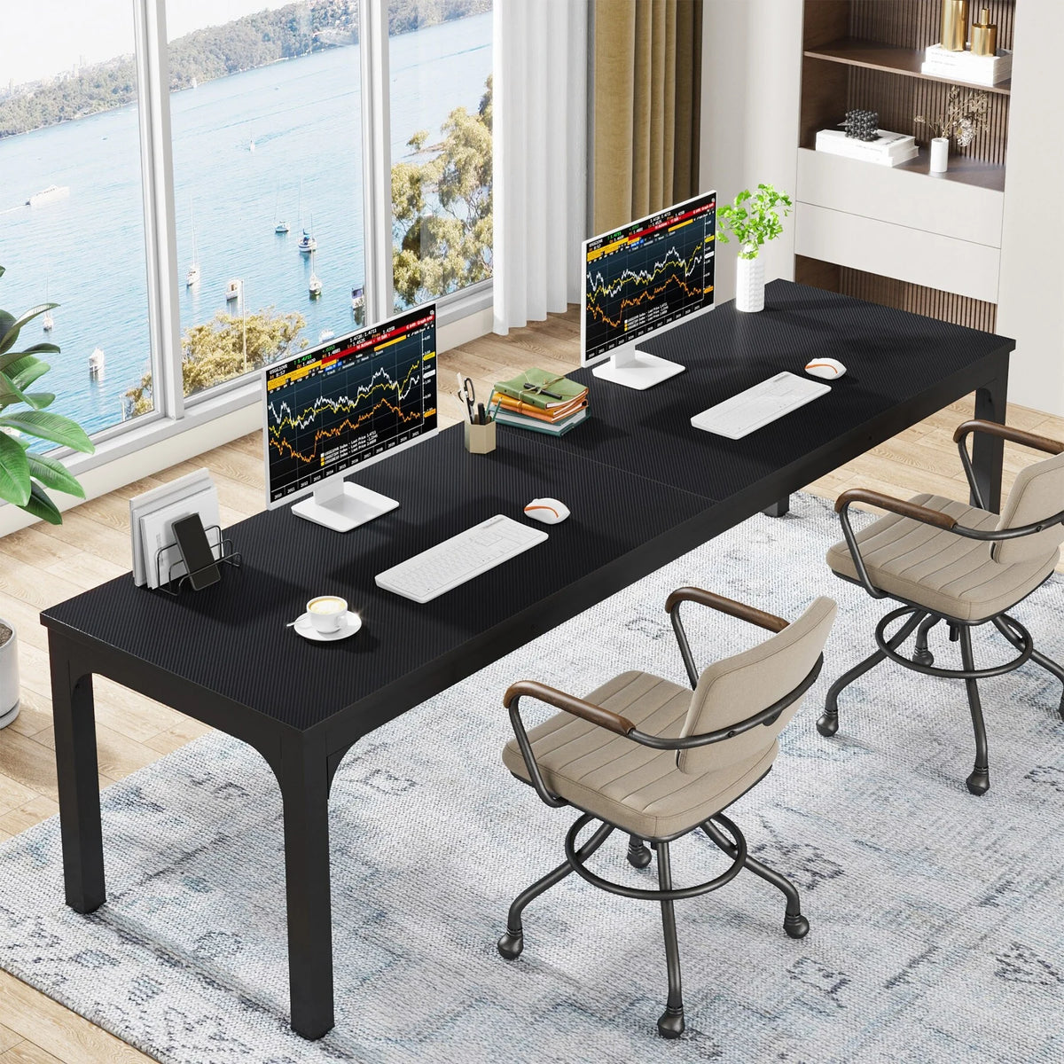 Black Double Workstation Desk with Metal Legs K140720
