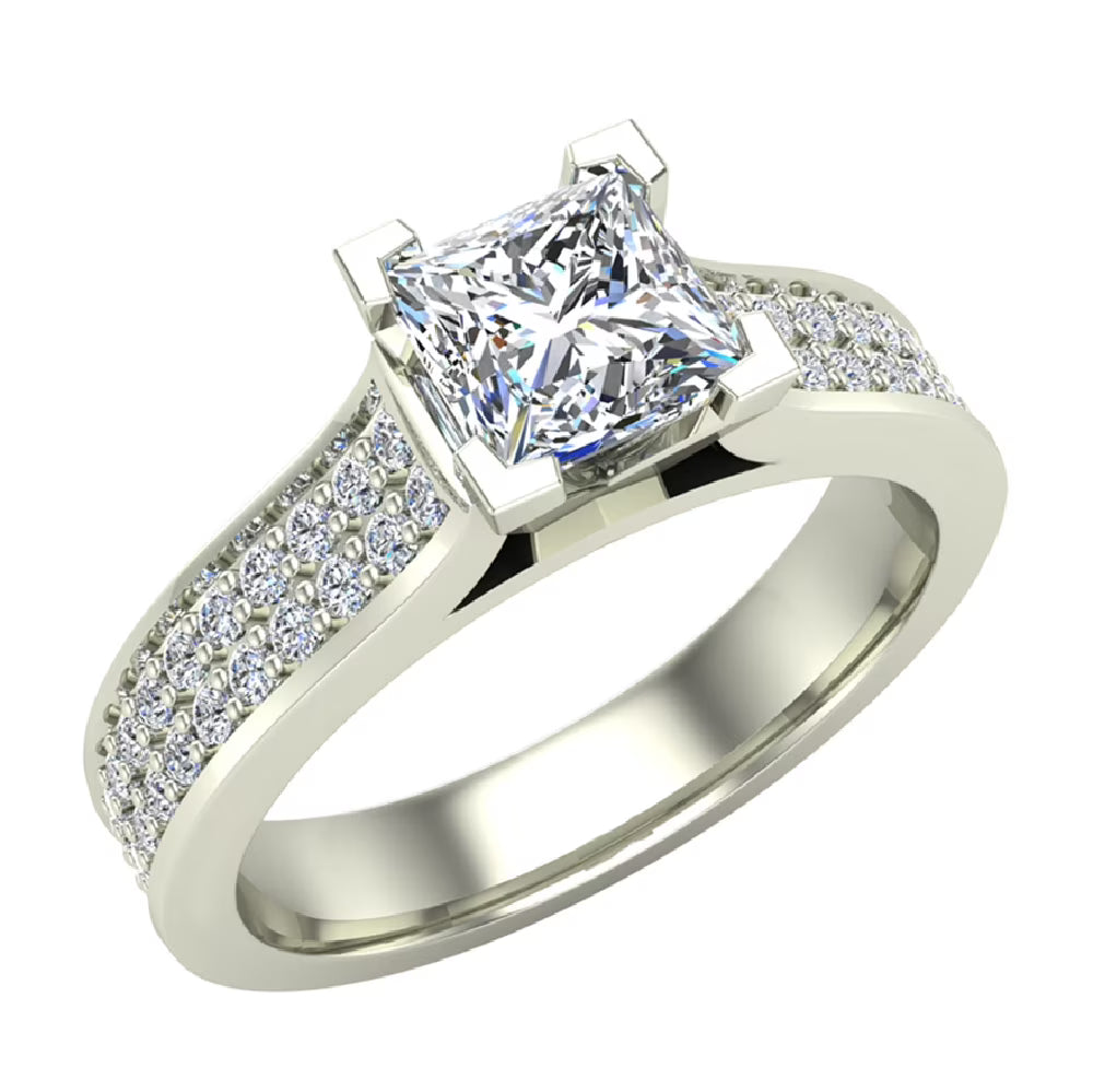 14K White Gold Princess Cut Diamond Engagement Ring 1.25 Carat K6909