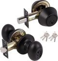 Satin Nickel Oval Door Knobs with Double Cylinder Deadbolts Combo Keyed Alike 3 Packs P19042