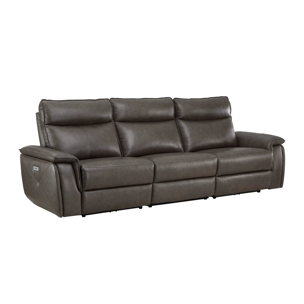Dark Brown Leather Polyester Double Reclining Sofa U413